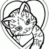kittten and heart coloring page