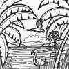 Jungle flamingo coloring page