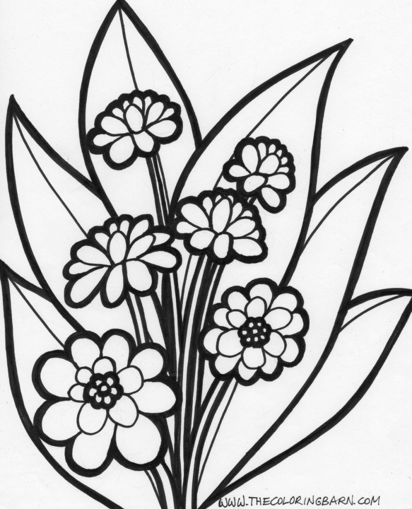 flowers and leaves coloring page