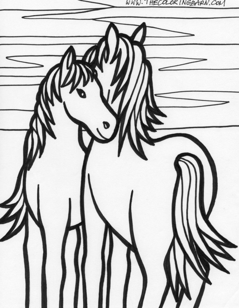horses snuggle coloring page