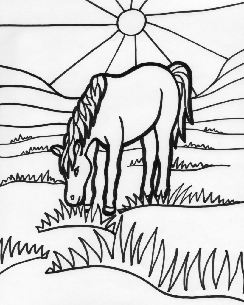 horse grazing coloring page