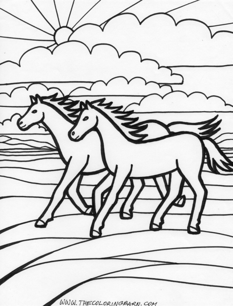 two running horses coloring page